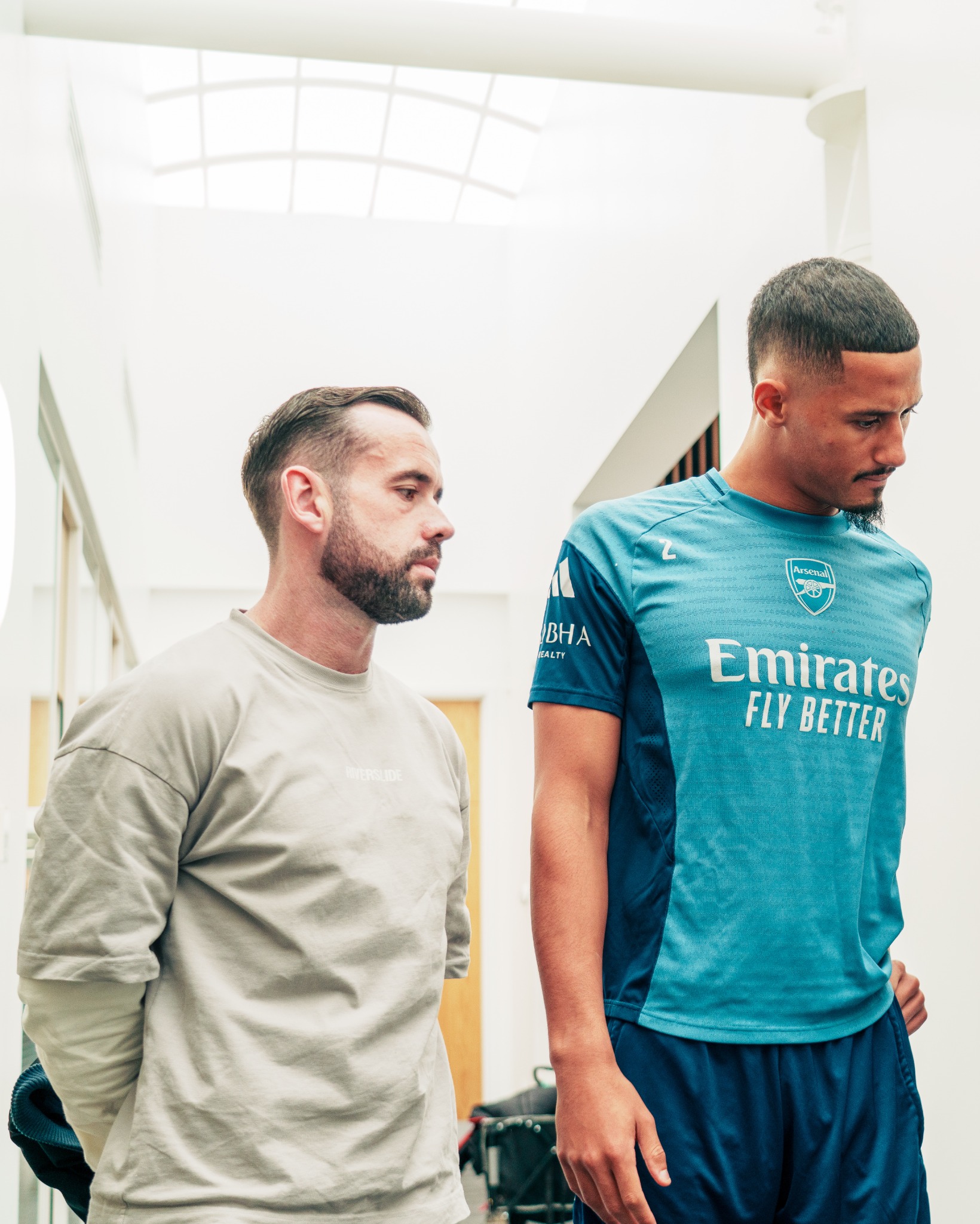 Jordan Foster working with William Saliba at Arsenal
